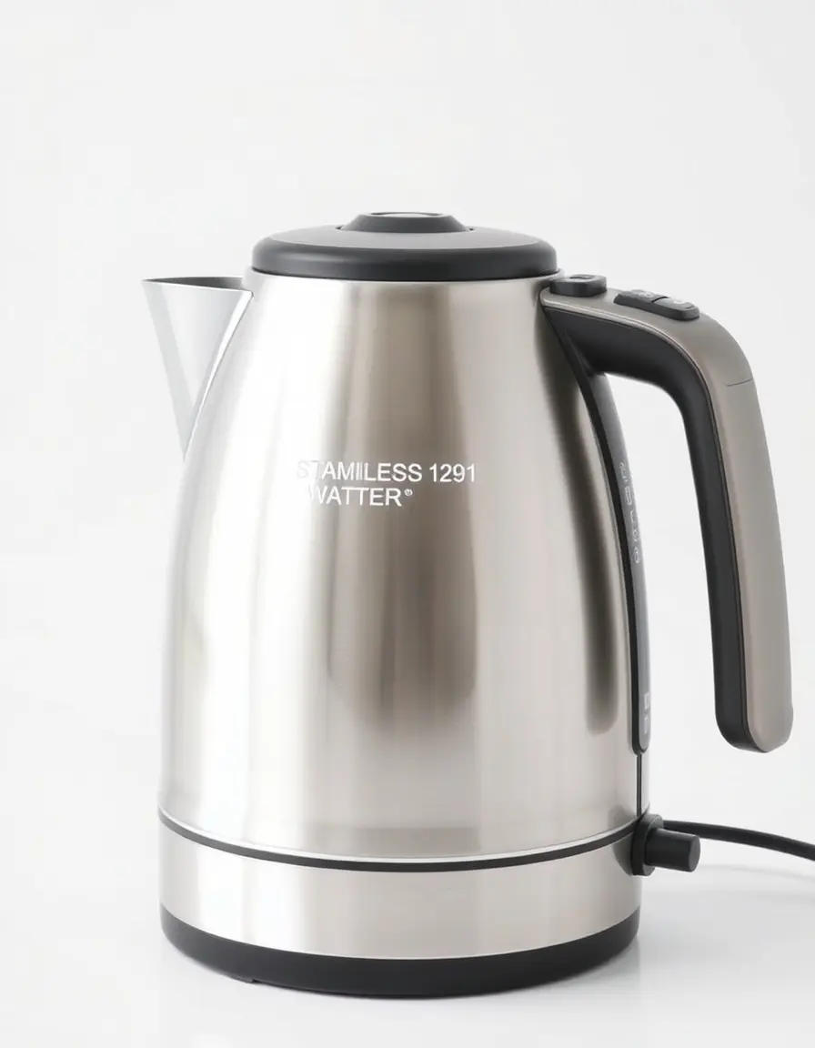 Bollitore elettrico in acciaio inox con controllo temperatura su fondo bianco