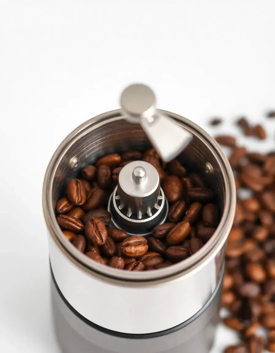 Macinacaffè elettrico in acciaio inox con coperchio trasparente