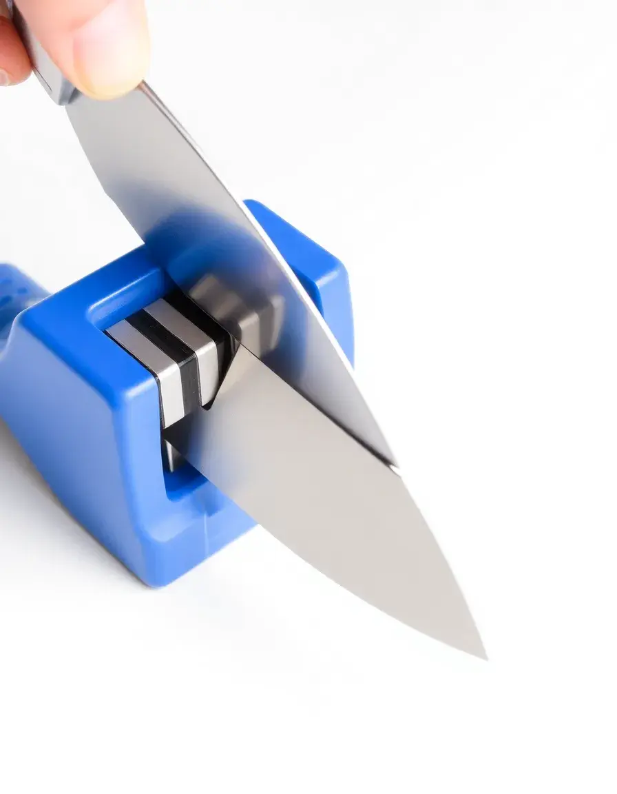 Affilacoltelli manuale ergonomico blu con bacchette in ceramica