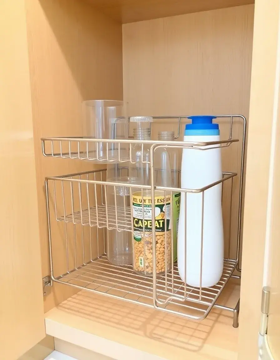 Pull-out cabinet organizer rack in filo cromato per credenza da cucina