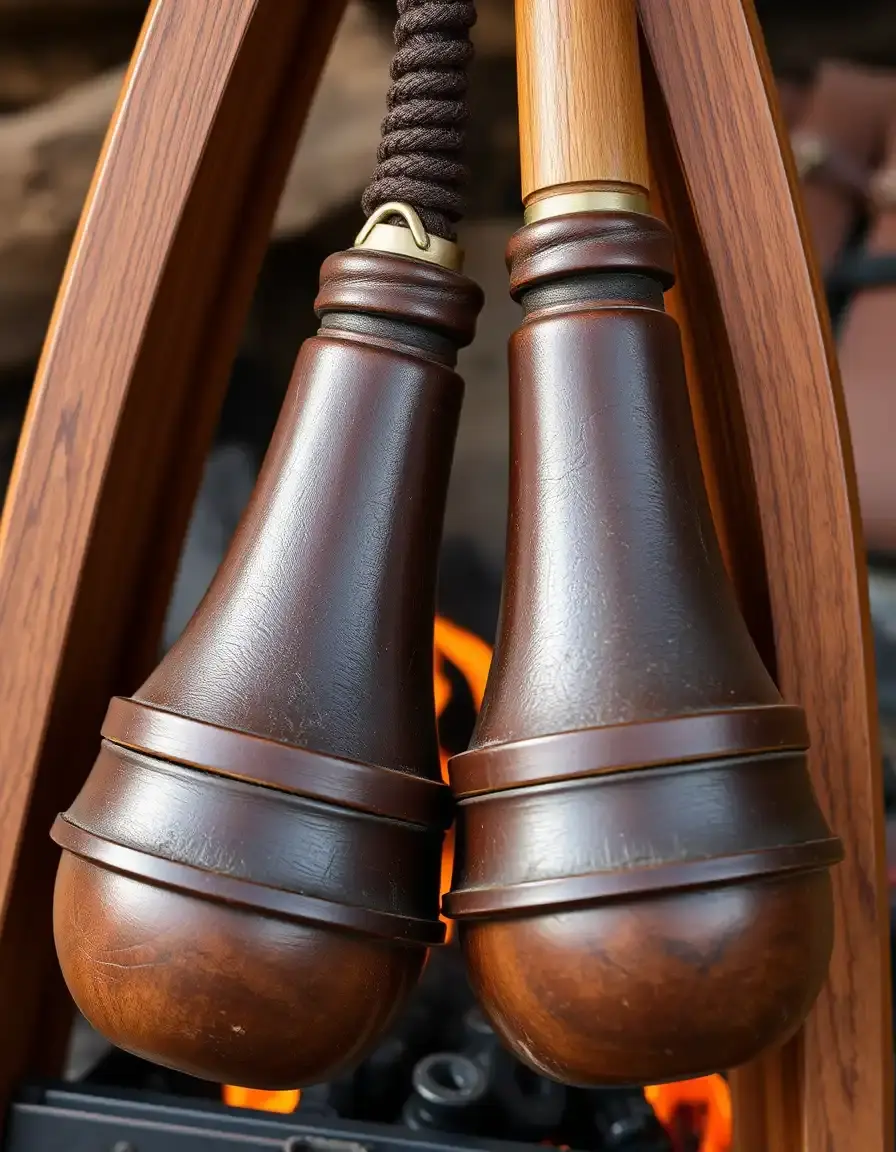 Bellows mantice manuale in legno e pelle per stufa