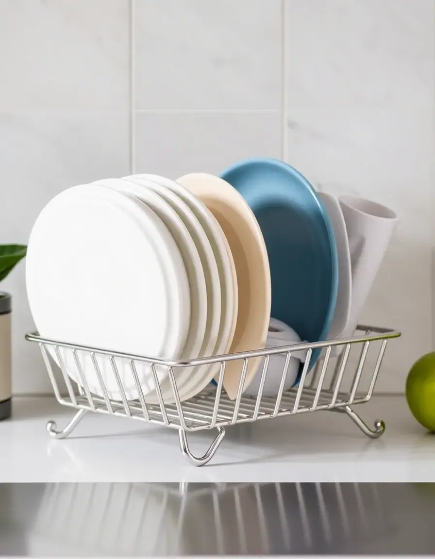 Scolapiatti compatto in cromo per cucina moderna