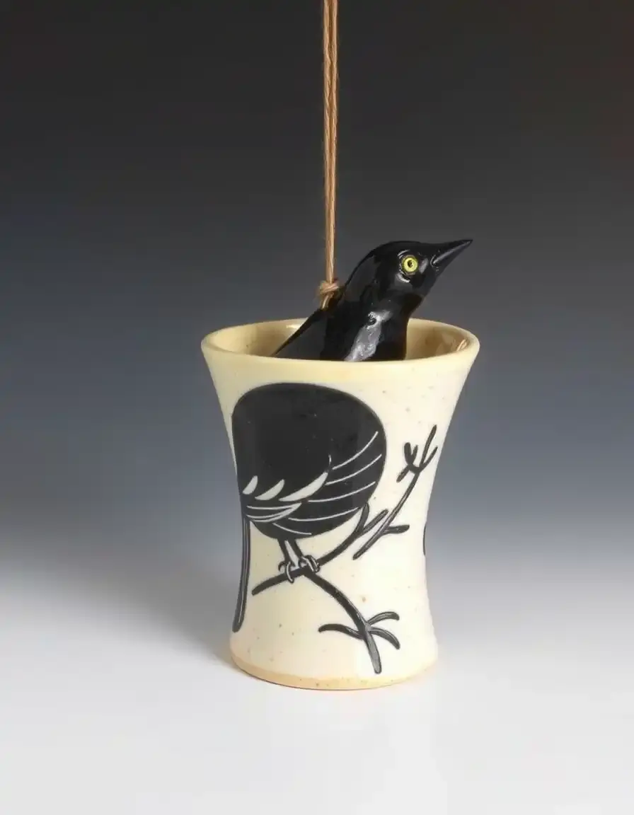 Pie Funnel a forma di merlo nero in ceramica