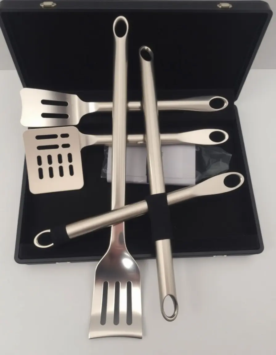 Set di utensili per barbecue in acciaio inox con custodia