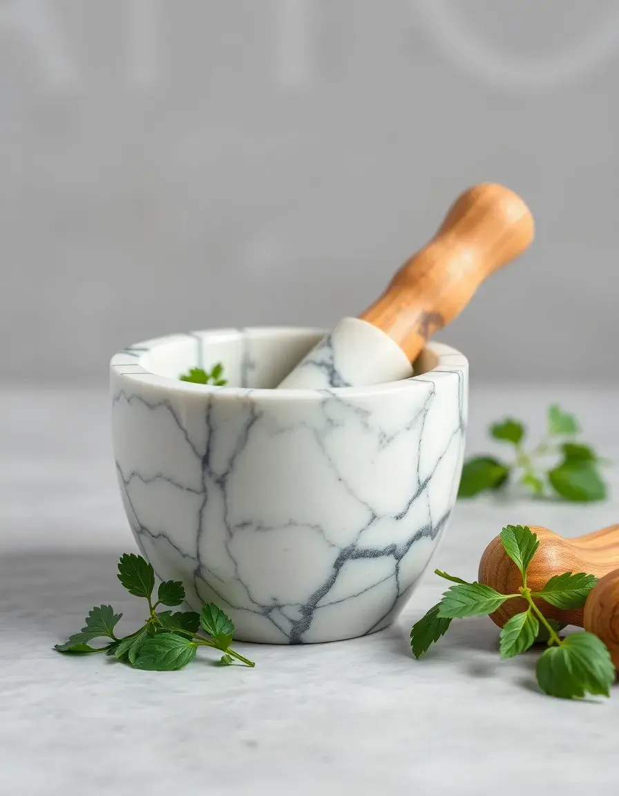 Mortaio e pestello in marmo per pesto