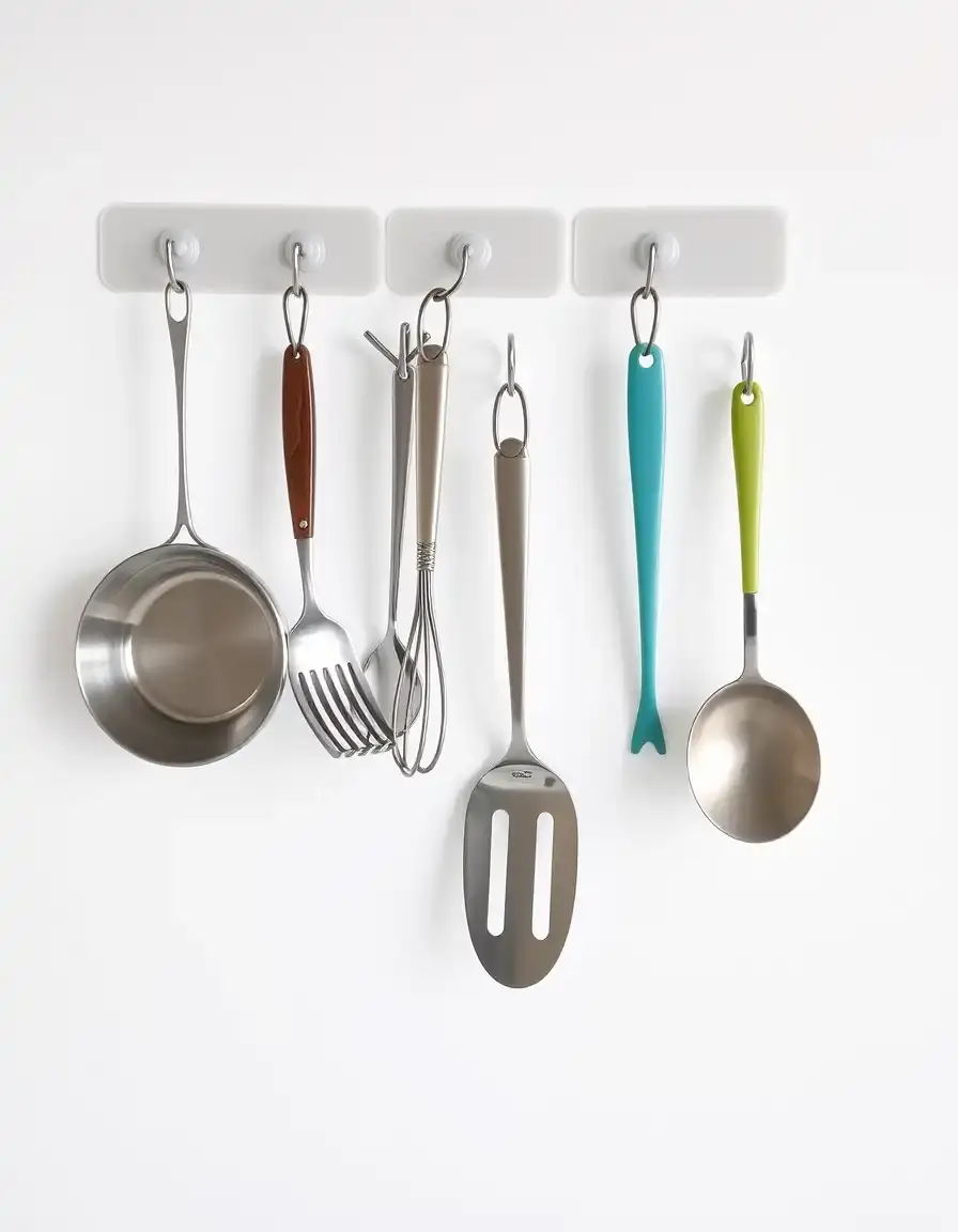 Ganci adesivi trasparenti per utensili da cucina