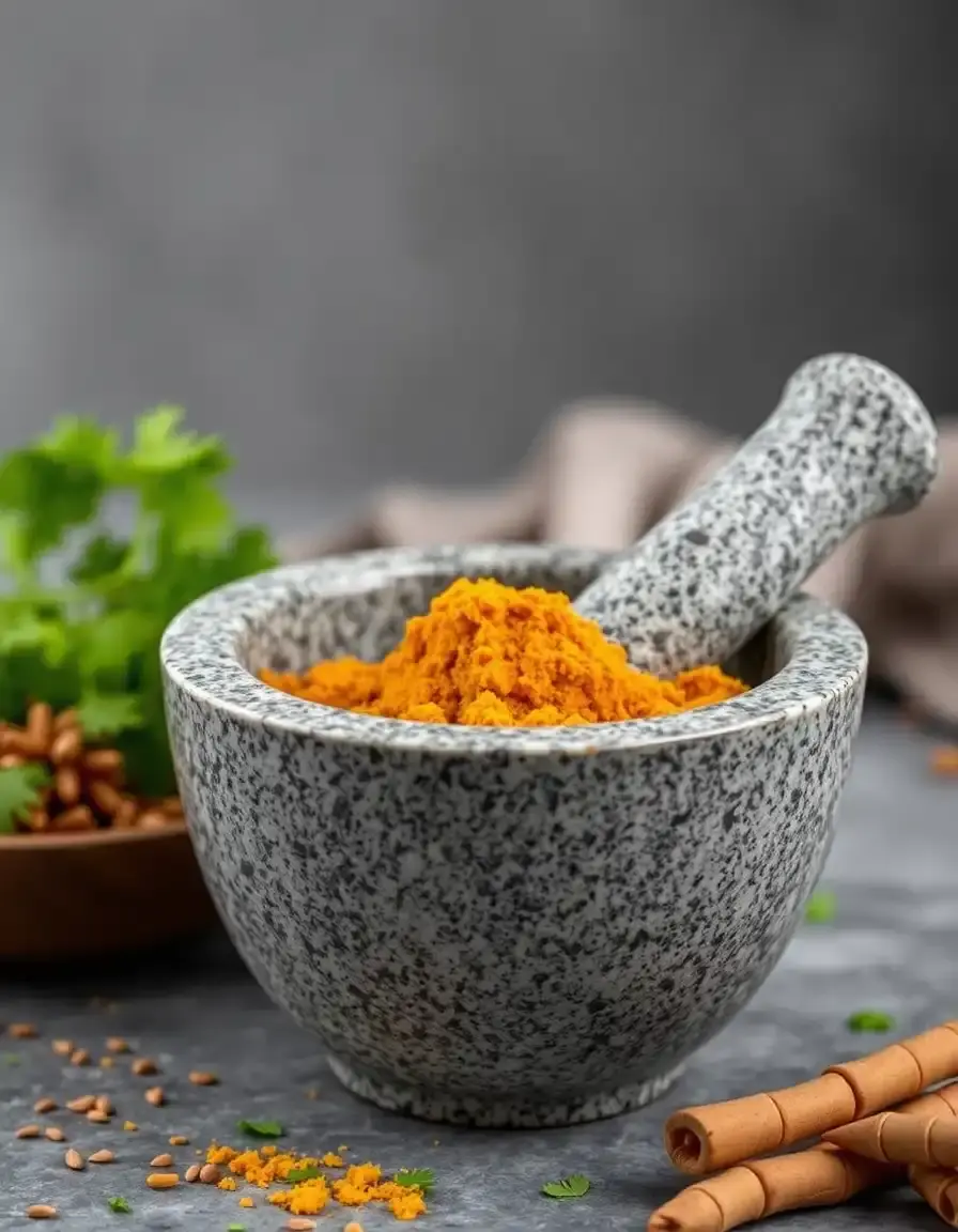 Mortaio in granito per pasta di curry fatto in casa