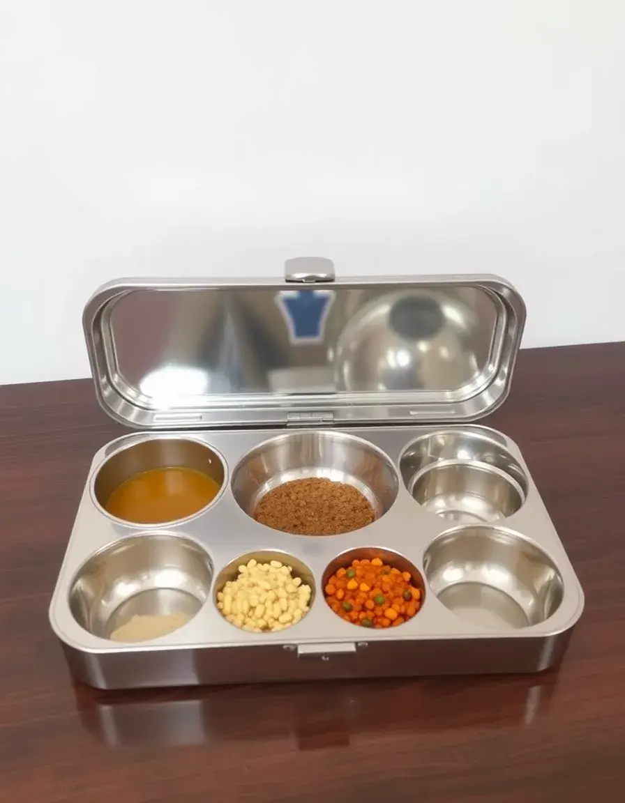 Scatola per spezie masala box in acciaio inox con scomparti