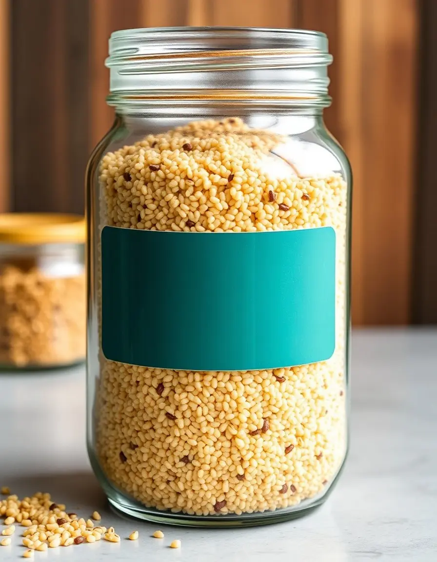 Contenitore ermetico in vetro per conservare quinoa cruda e cotta