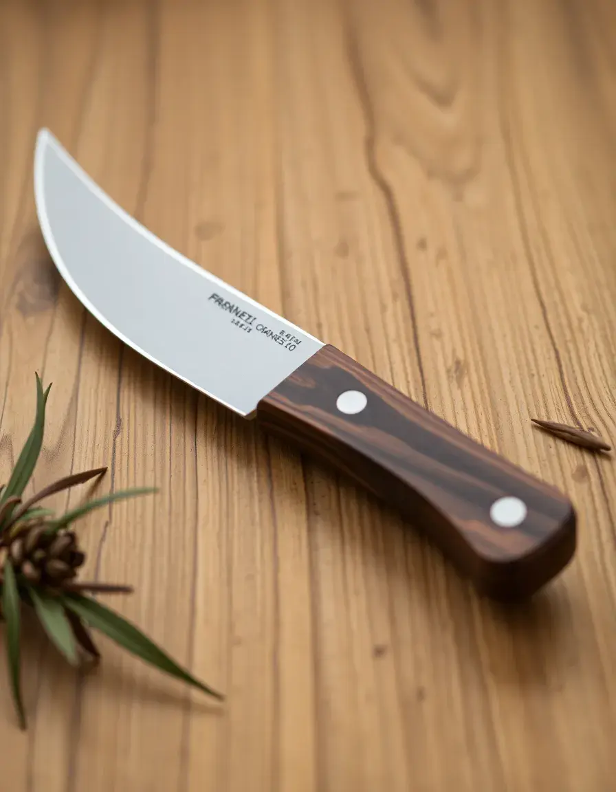 Coltello curvo per castagne con manico in legno