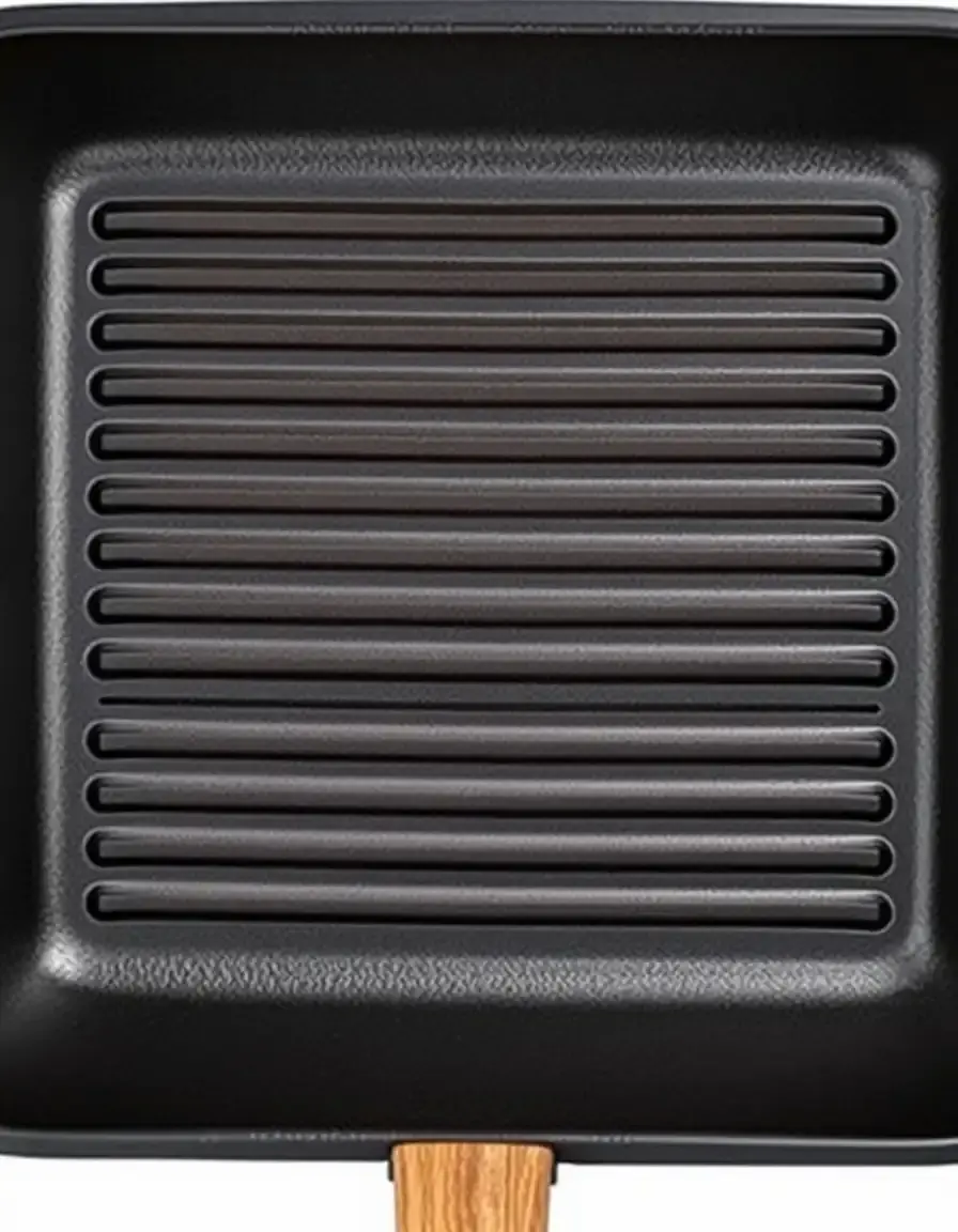 Bistecchiera antiaderente con scanalature e manico in legno