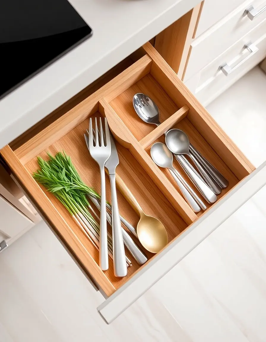 Adjustable Drawer Organizer in bambù espandibile per posate e utensili