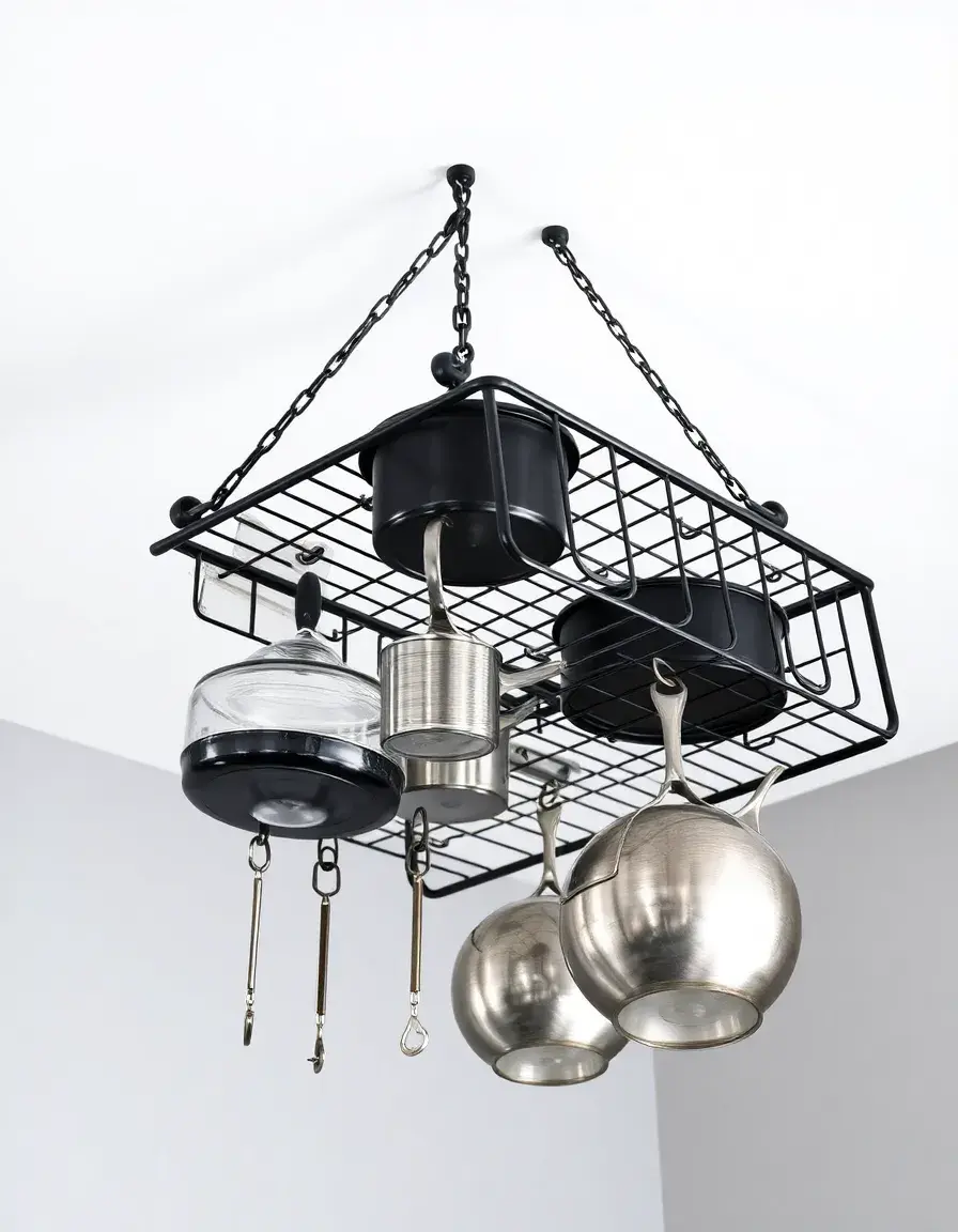 Hanging Pot Rack in metallo nero sospeso al soffitto