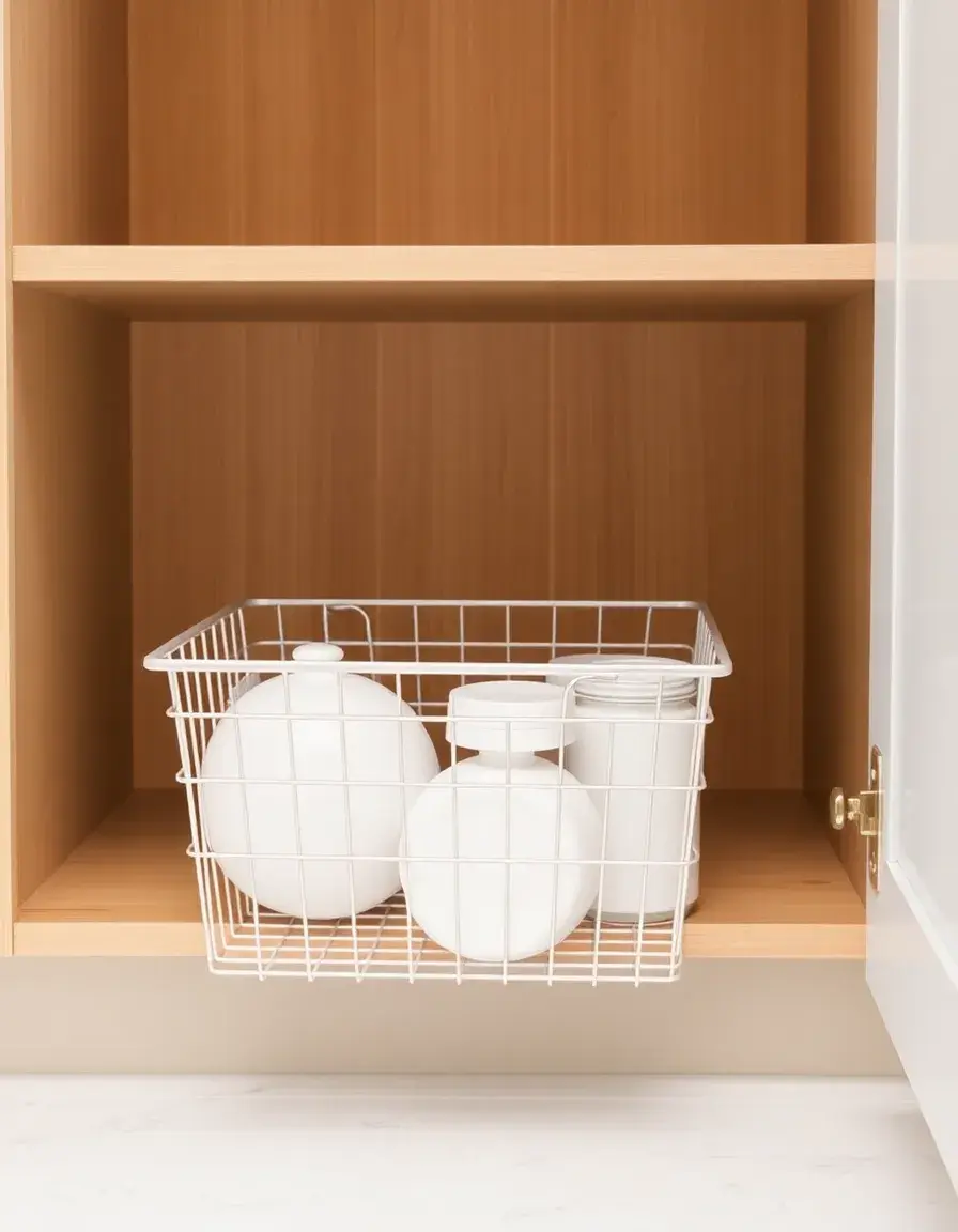 Under-Shelf Basket bianco in metallo per stivaggio extra cabinet