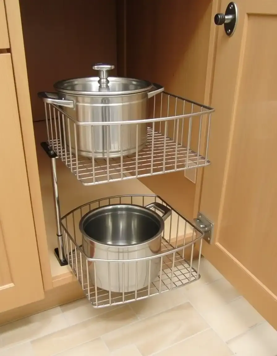Pull-Out Cabinet Organizer a due livelli in filo cromato per pentole