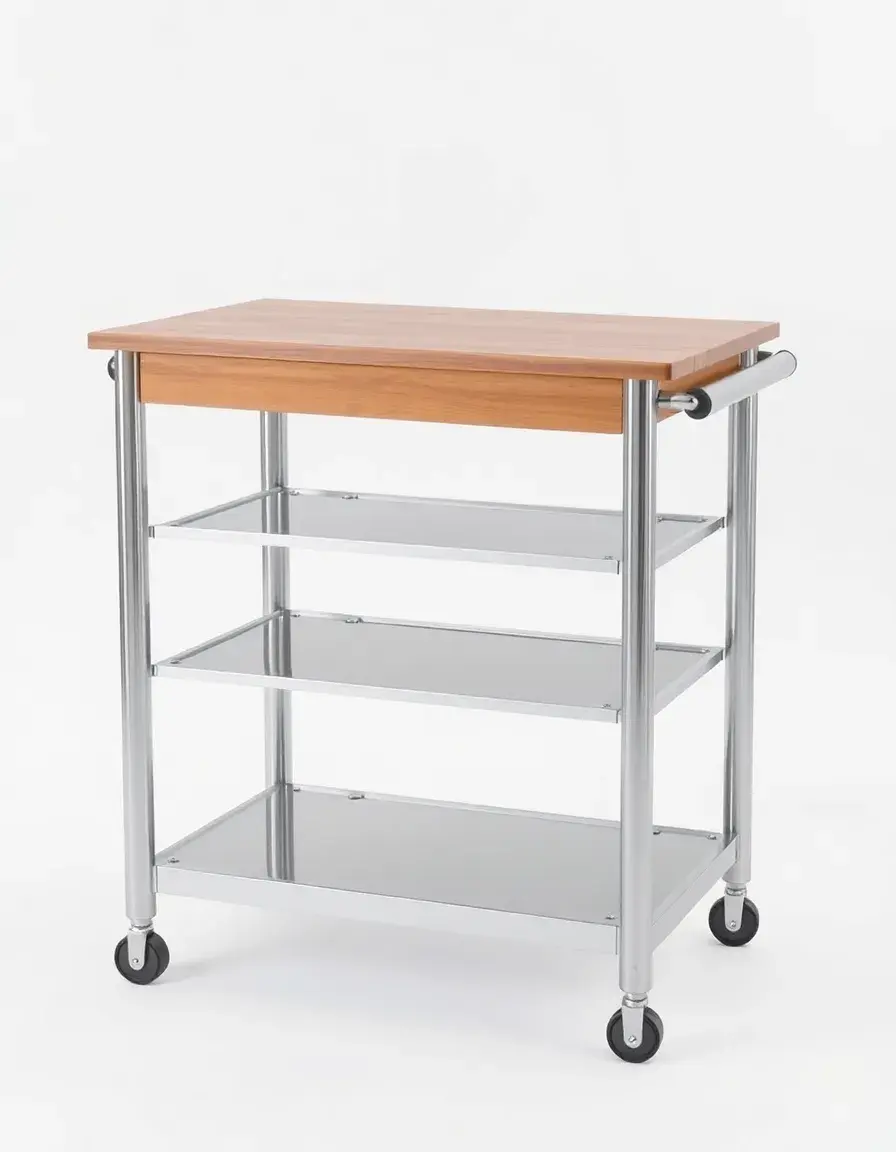 Mobile island cart su ruote con top in legno per cucina con isola