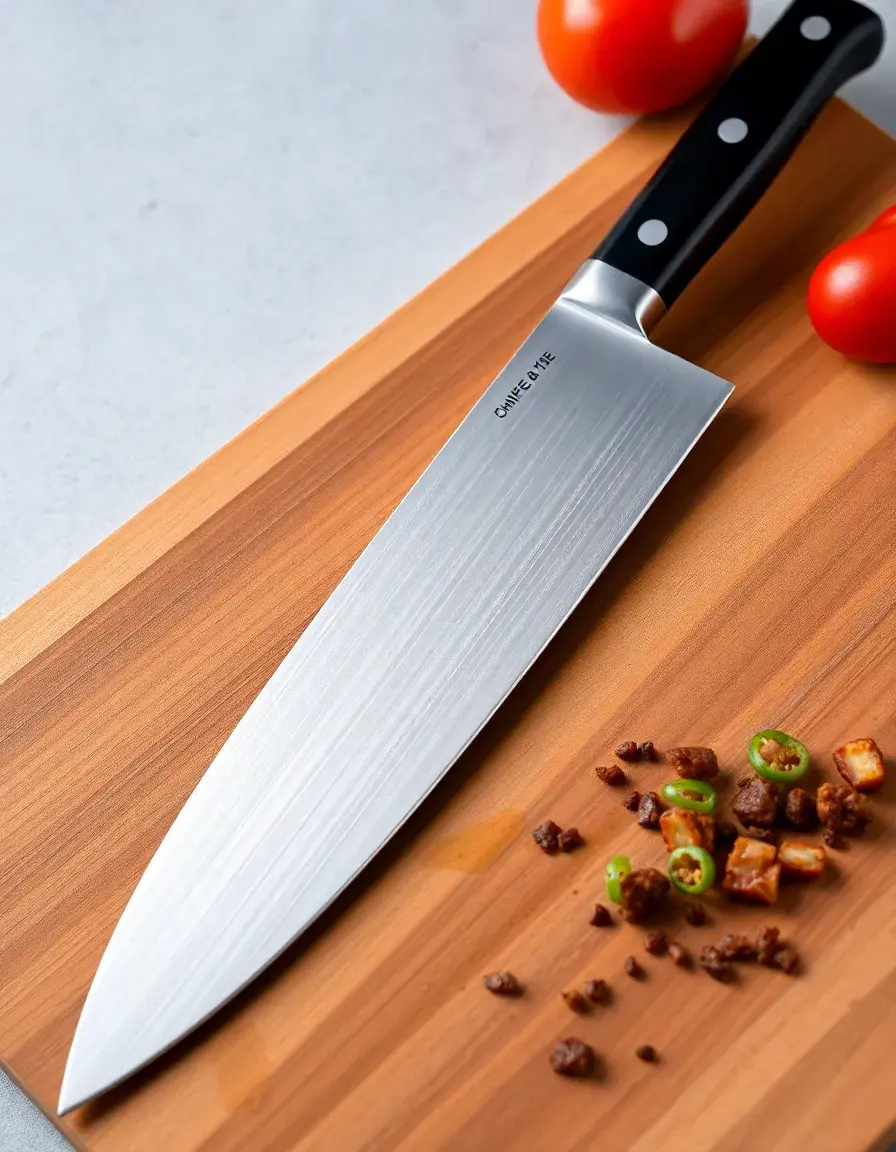 Coltello da chef in acciaio inossidabile da 8 pollici su tagliere