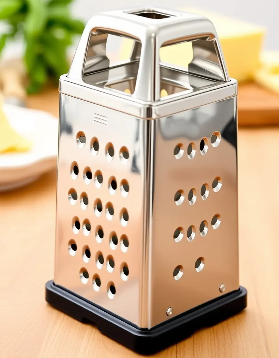 Grattugia a scatola in acciaio inox con quattro lati e base antiscivolo