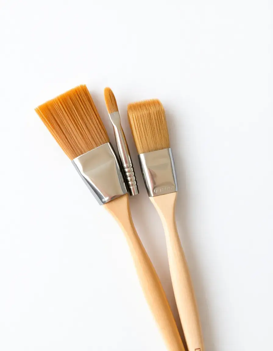 Set di tre pennelli sintetici con manico in legno per stendere la colla della carta da parati