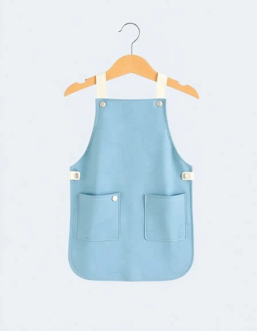 Grembiule mini in cotone blu con tasche per bambini
