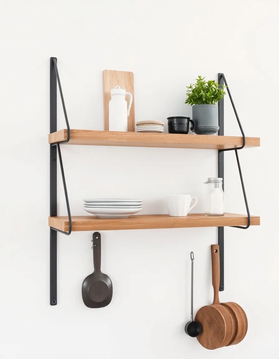 Mensola sospesa moderna in legno e metallo per cucina