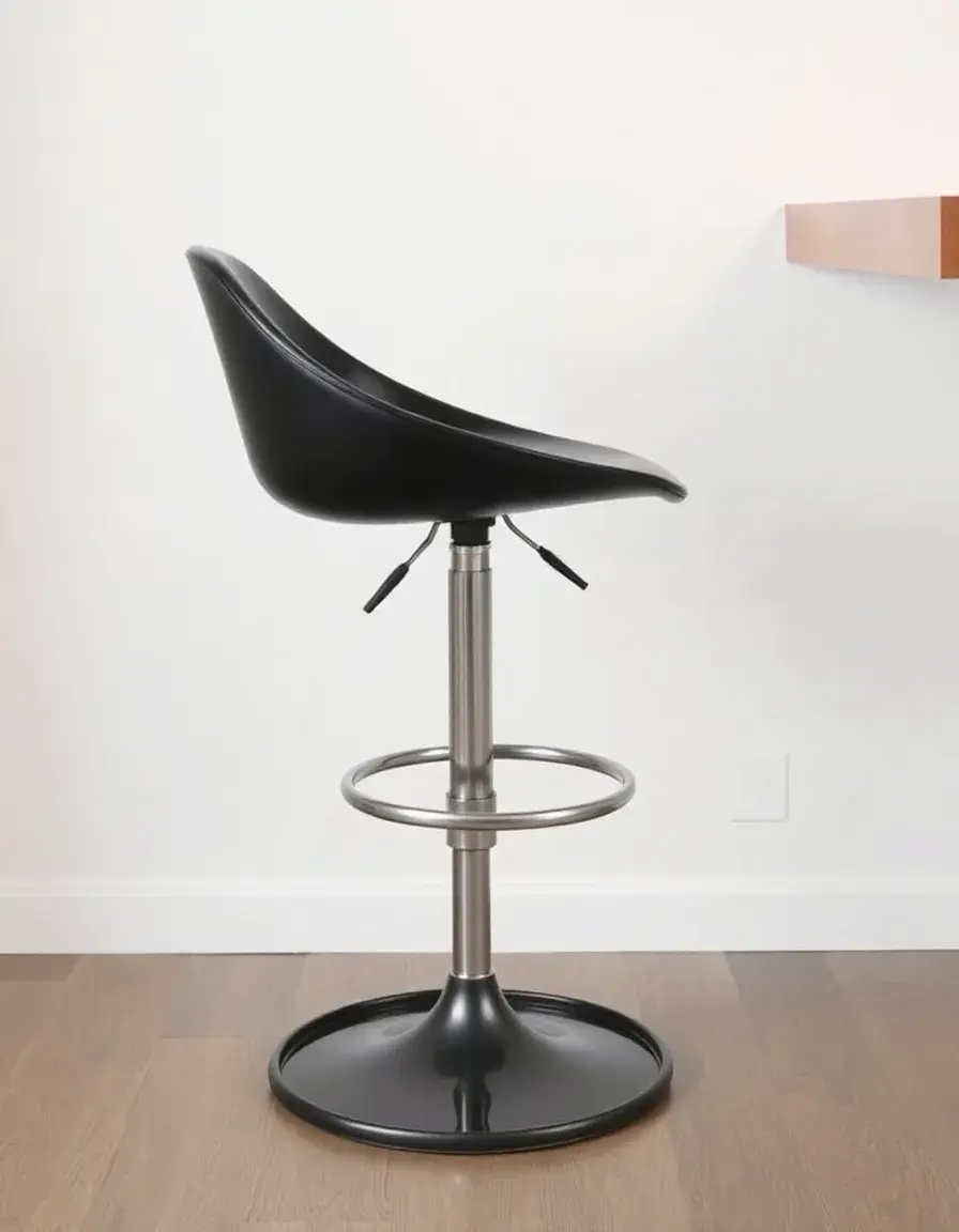 Sgabello moderno regolabile nero con seduta in legno