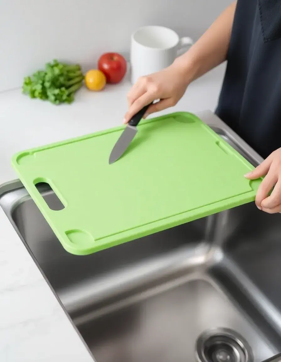 Tagliere pieghevole verde sopra il lavello
