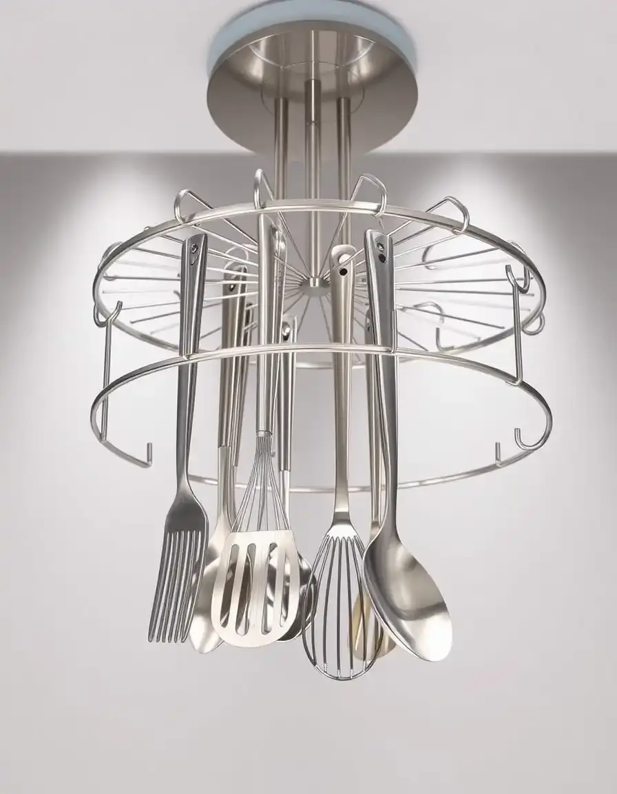 Rastrelliera per utensili sospesa a soffitto per isola cucina