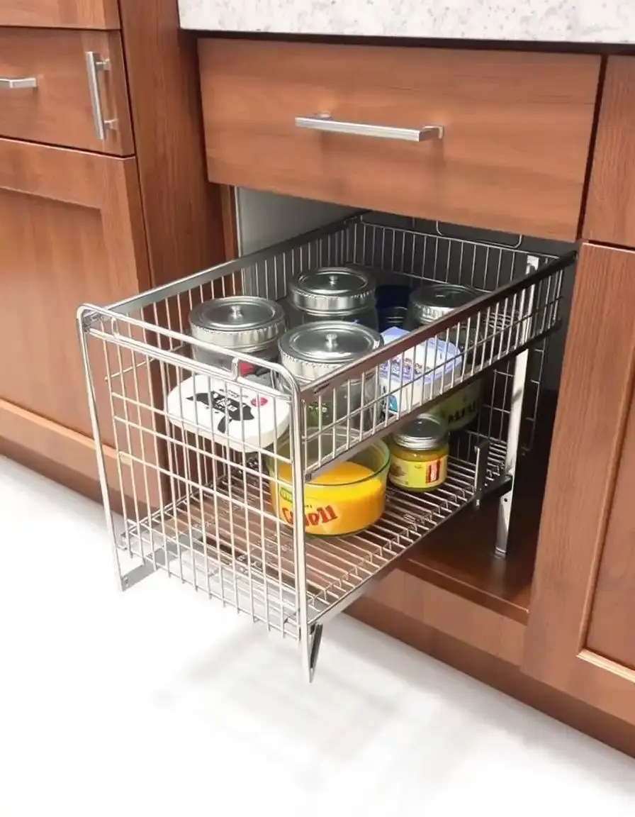 Cassetto estraibile in filo metallico cromato per mobili cucina