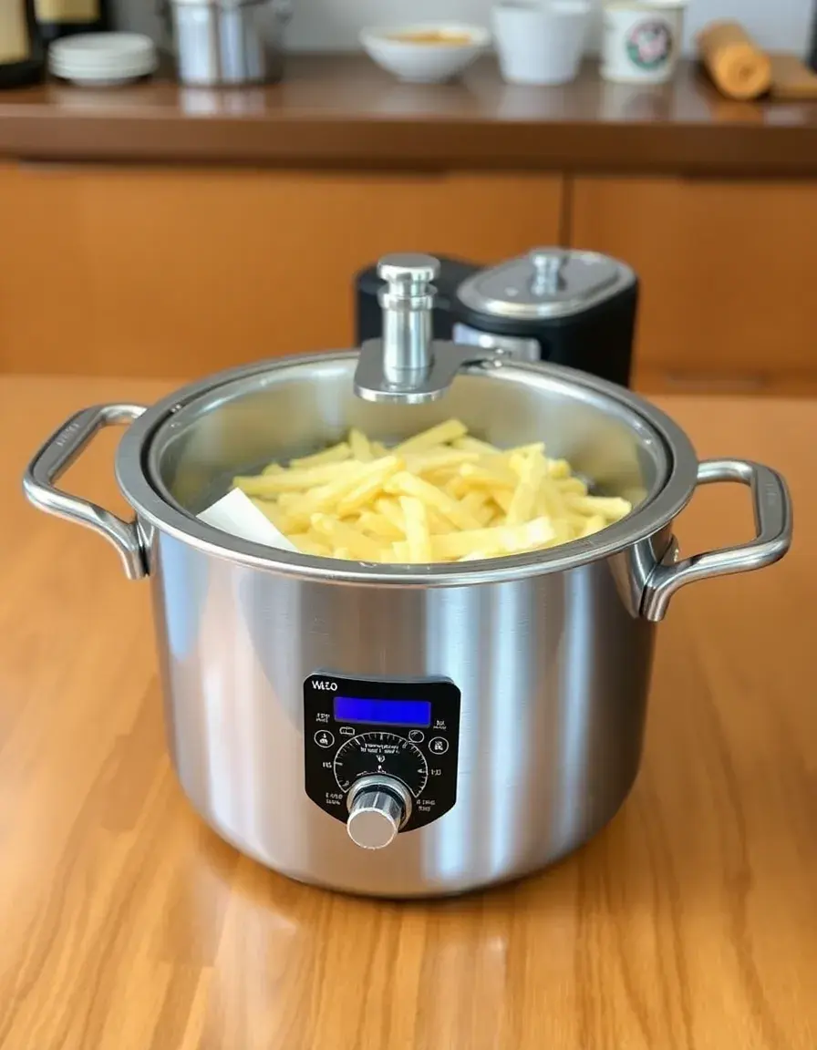 Pentola friggitrice per tempura in acciaio con termometro