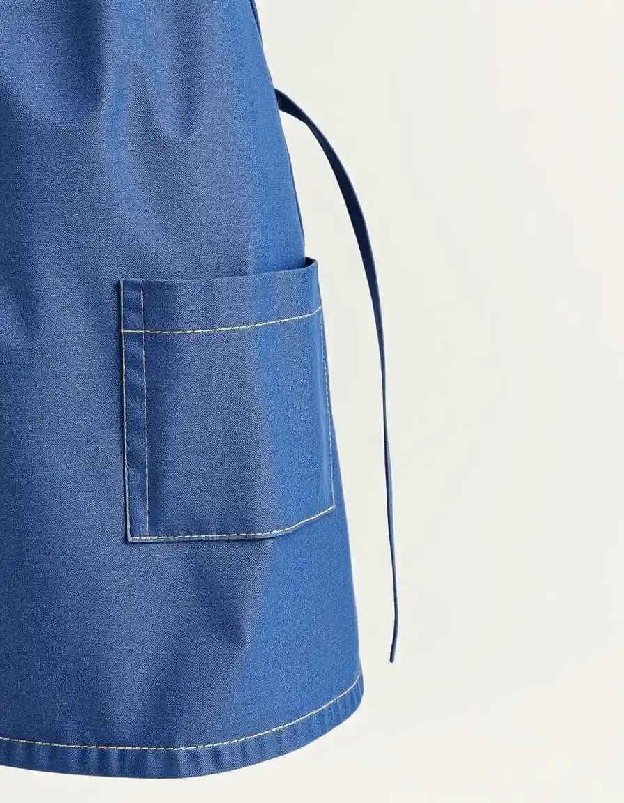 Grembiule cucina regolabile blu denim con tasche e spalline incrociate