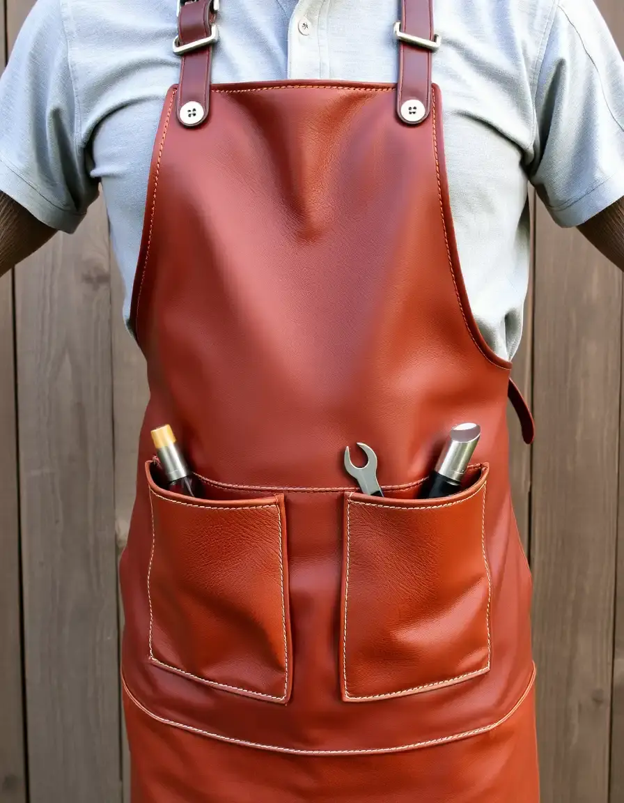Grembiule cucina in pelle pieno fiore marrone con tasche porta attrezzi