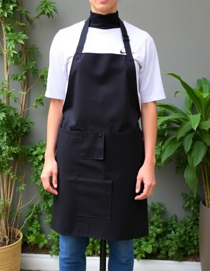 Grembiule cucina corto a vita nero con tasche multiple