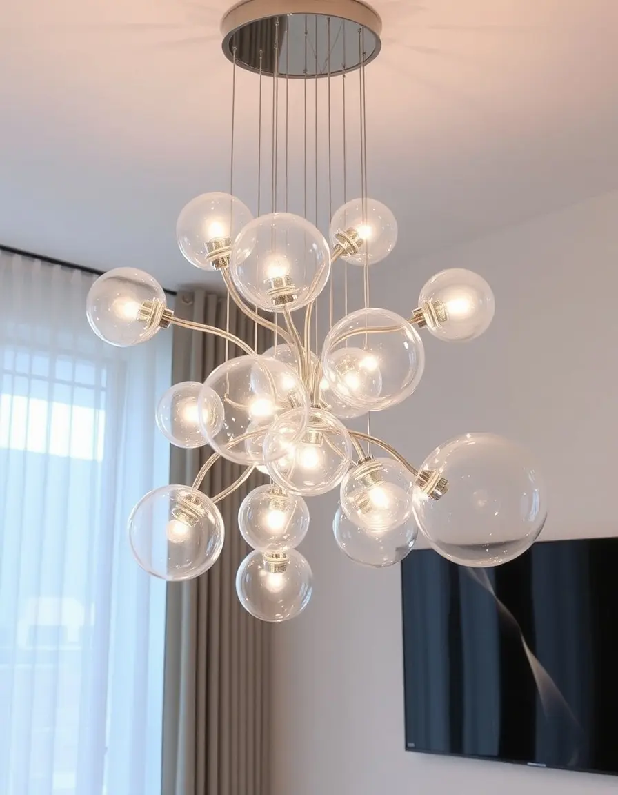 Lampadario a bolle di vetro trasparente design contemporaneo