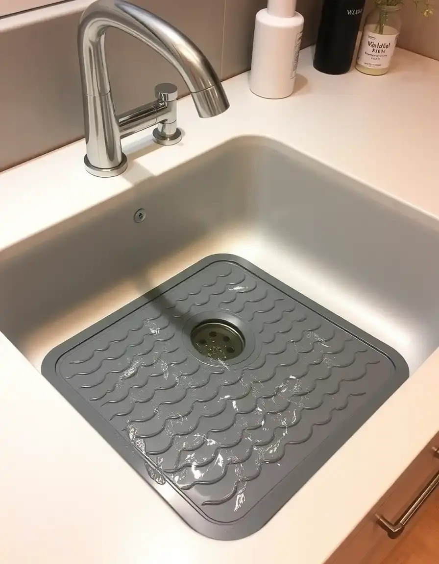 Tappetino impermeabile grigio sotto lavello cucina con mobile
