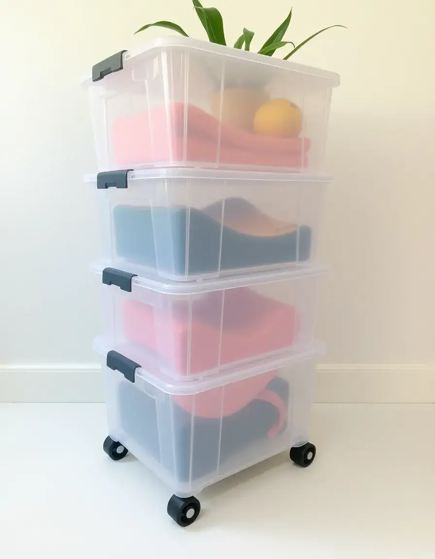 Contenitore impilabile trasparente con ruote mobile dispensa per cucina