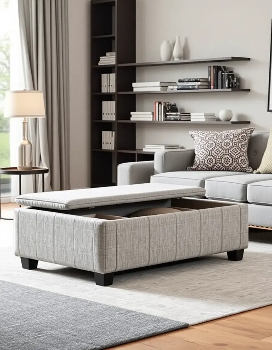 Storage Ottoman pouf contenitore in tessuto grigio