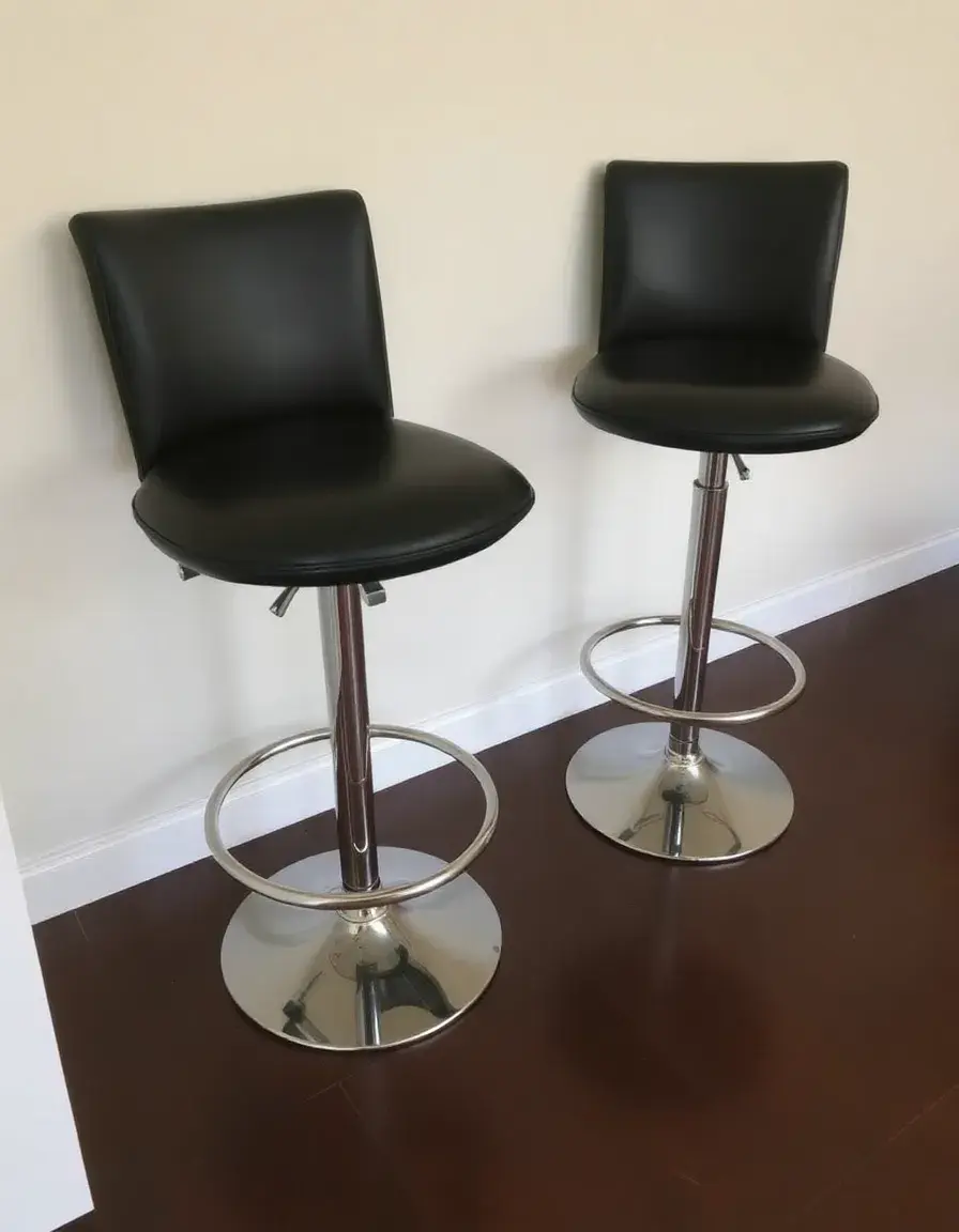 Set di 2 sgabelli da bar neri in pelle per penisola da cucina
