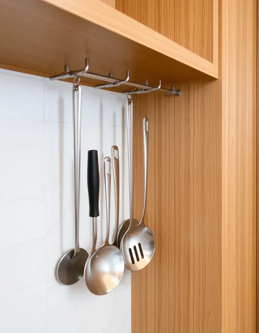 Binario con ganci in acciaio inox sotto bancone