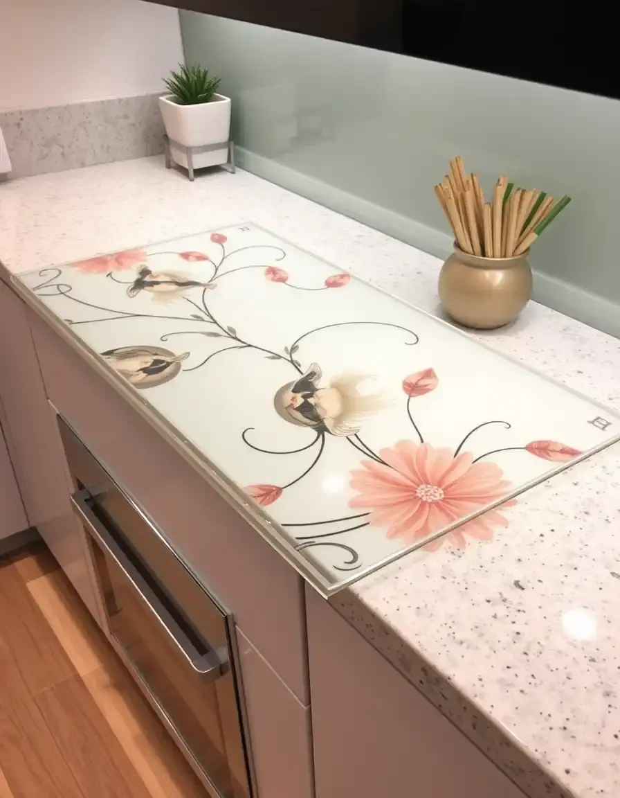 Protezione piano di lavoro in vetro temperato con stampa decorativa
