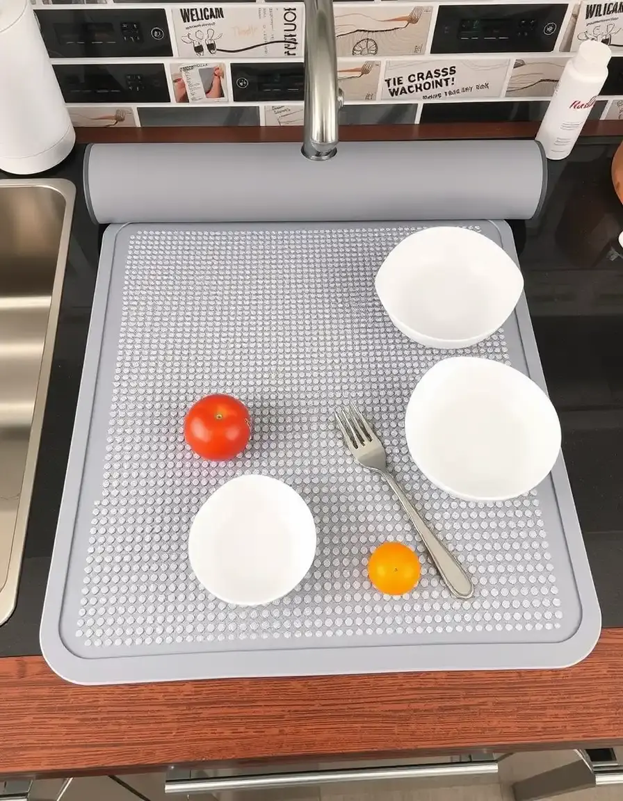 Tappetino scolapiatti in silicone grigio arrotolabile per cucina