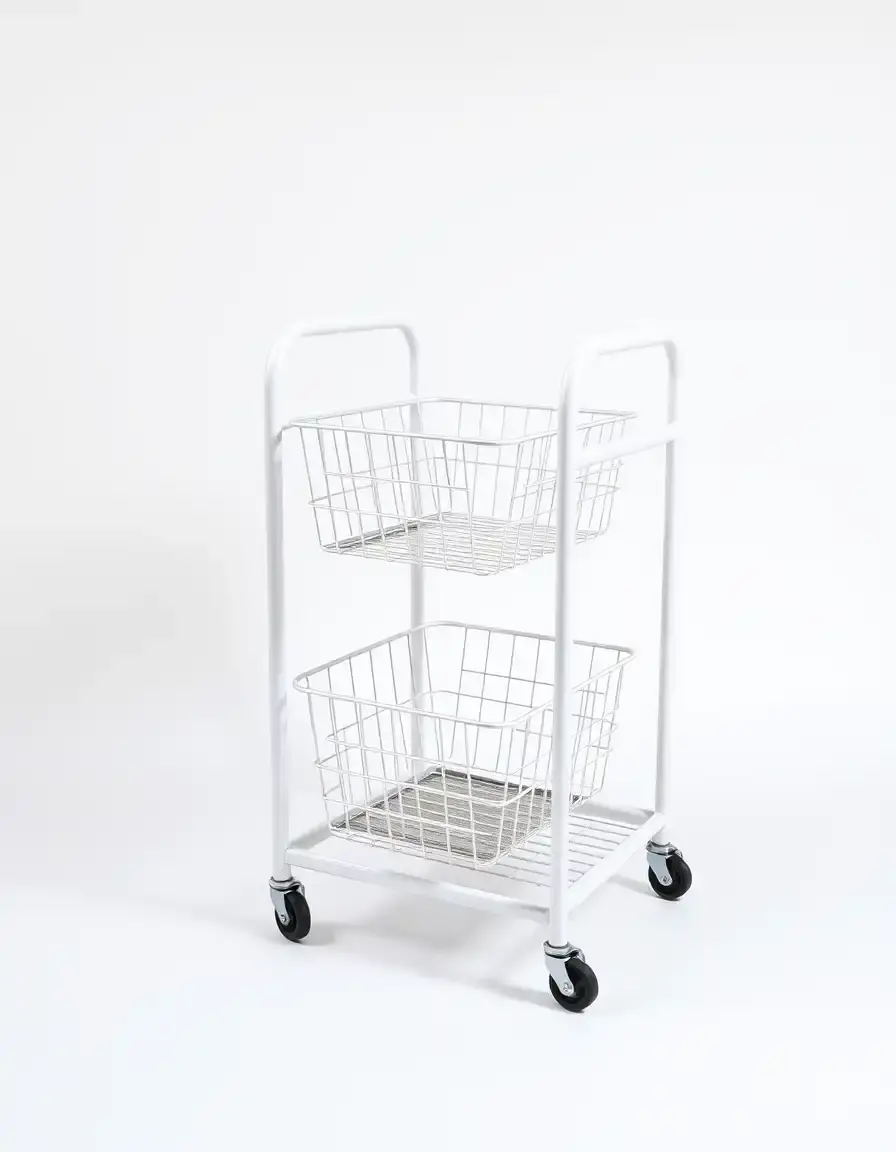 Carrello cucina in metallo bianco a 3 livelli con cestini