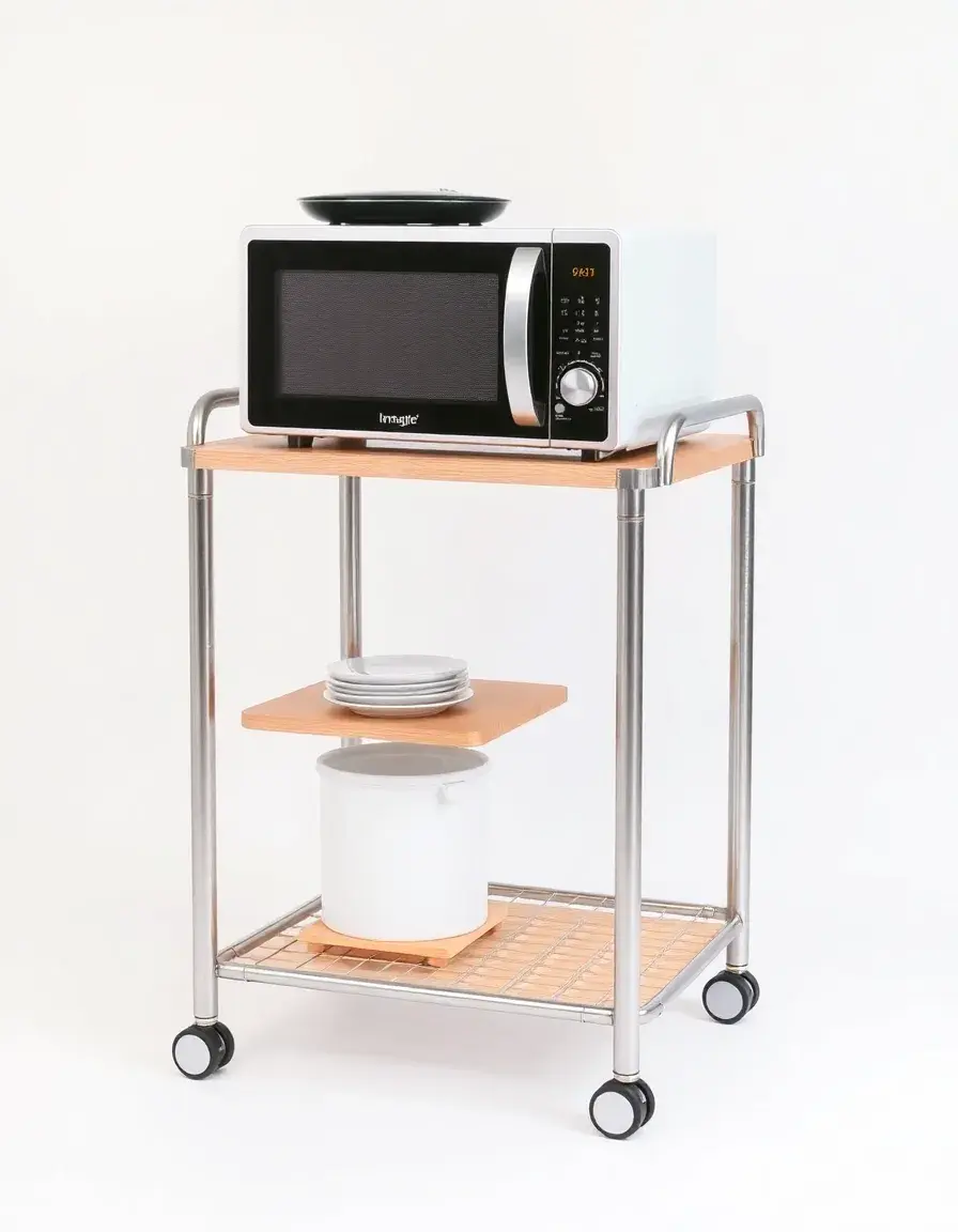 Carrello per microonde in metallo con ripiani extra
