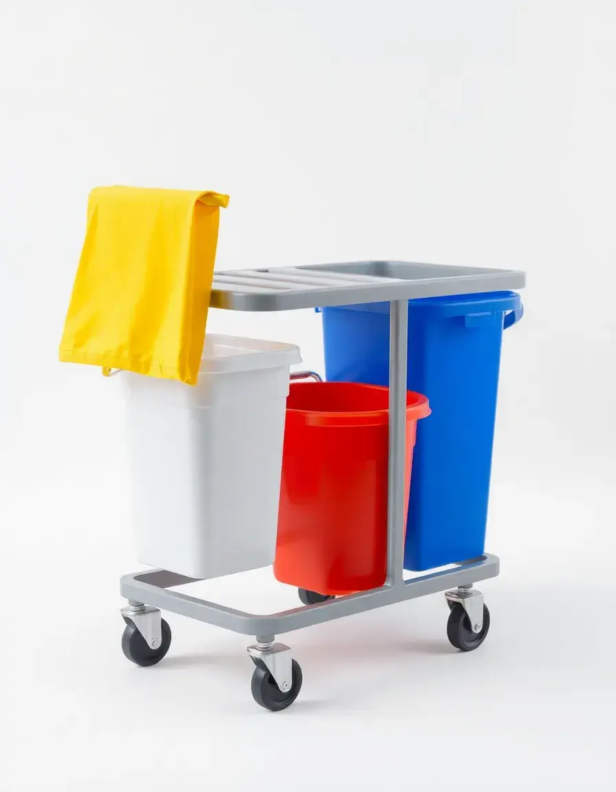 Mini carrello per pulizie con secchi e ruote