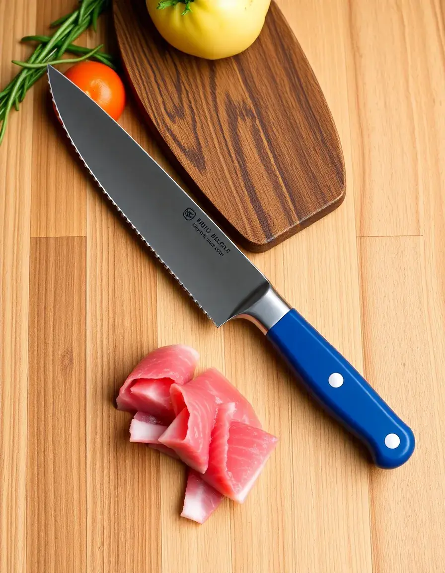 Coltello professionale per tonno con manico blu
