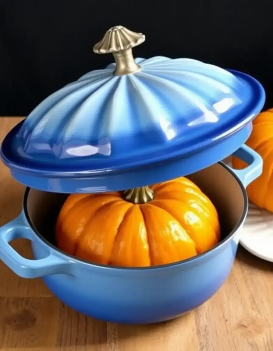 Rostiera smaltata blu per zucca al forno