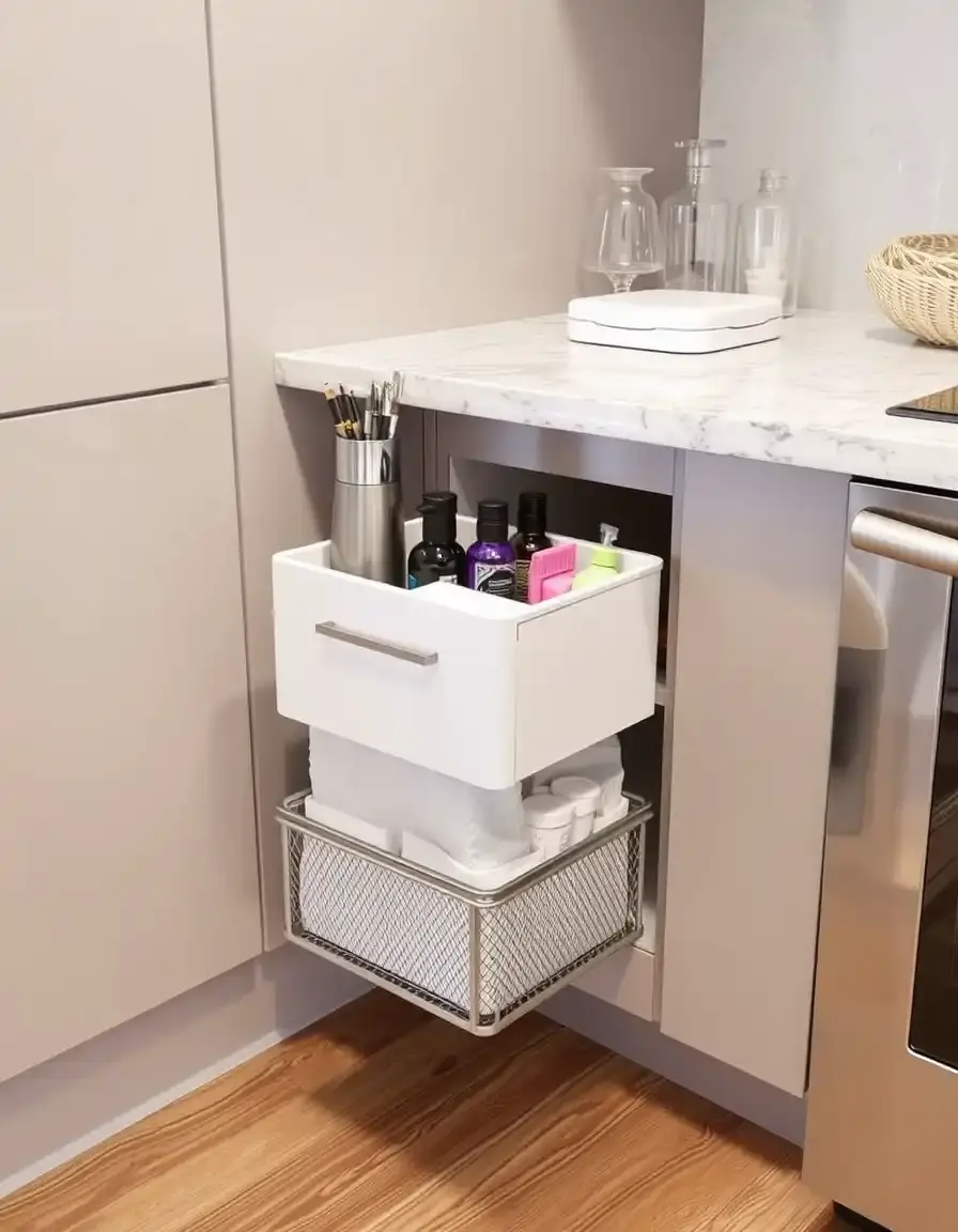Organizer estraibile Magic Corner cromato per basi cucina