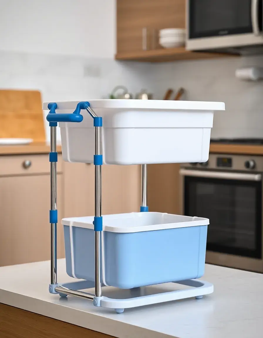 Carrello portaoggetti portatile blu e metallo