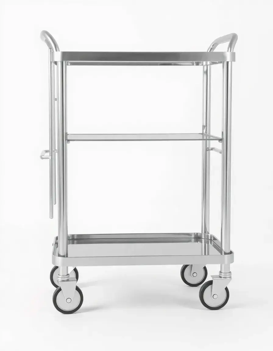 Carrello per cucina in acciaio inossidabile con ruote e ripiani cromati