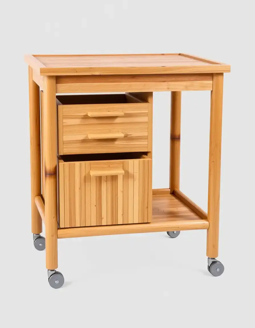 Carrello cucina in legno di bambù con cassetti e finitura naturale